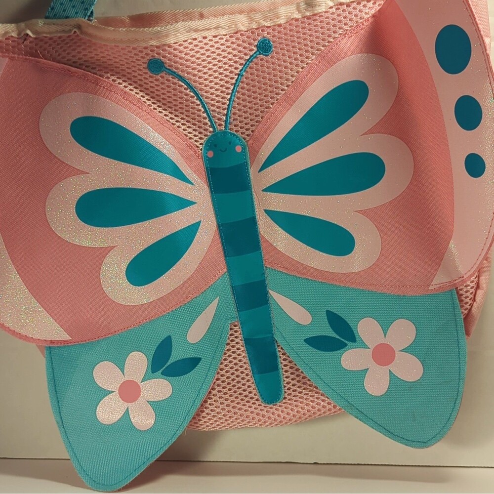 Girls Small Butterfly Tote Bag Pink Blue Polyester Zip Adjustable Straps